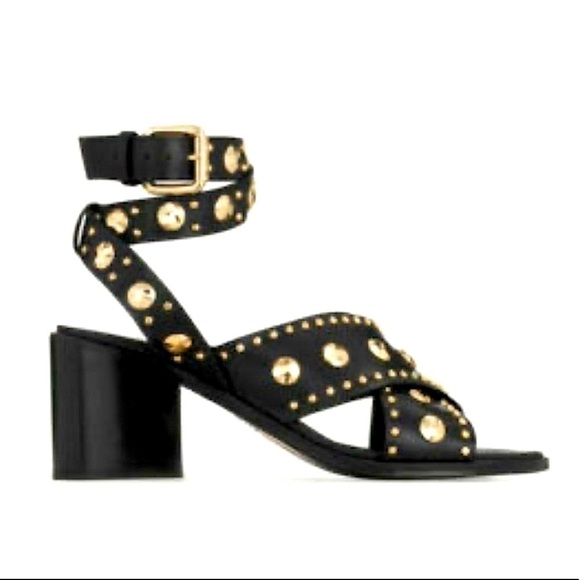 Maje Sandals black with gold studs and hardware size 37 or size US 6 per chart
